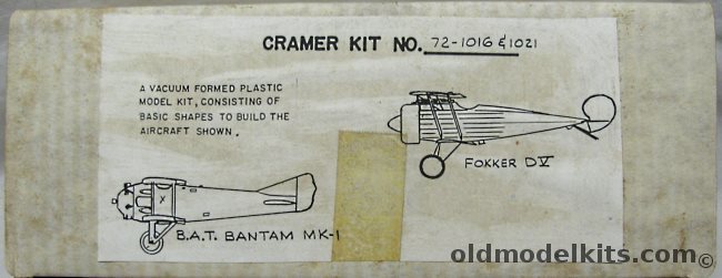Cramer Craft 1/72 72-1016 B.A.T Bantam Mk I and 71-1021 Fokker D-V plastic model kit